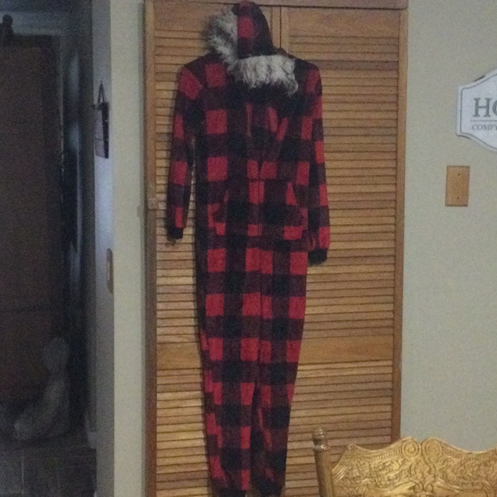 Holiday Time Red and Black Plaid Pajama Onesie